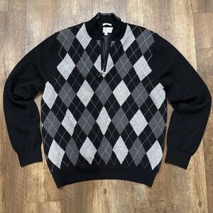Fairway & Greene Italian Merino Wool Lined 1/4 Zip Argyle Golf Sweater Size L